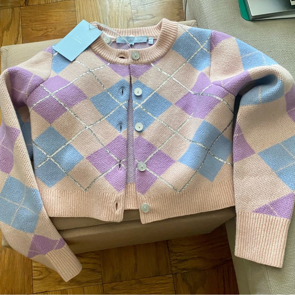 NWT Hill House Argyle Breakfast Cardigan Sequin Embellished Sweater. So cute!